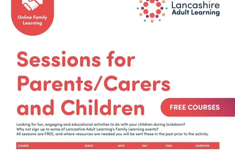 Free courses with Lancashire Adult Learning for families and parents from Yoga to Home Schooling help and more…